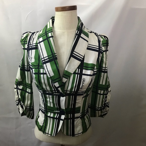 Fabulosity Jackets & Blazers - Fabulosity Blazer Plaid Green Navy 3/4 Sleeve